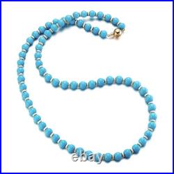 Vibrant 7mm Sleeping Beauty Turquoise Beads Necklace in 10K Yellow Gold Over 20