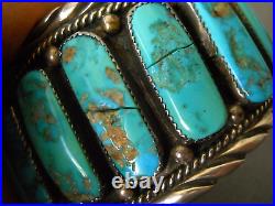 Vibrant Native American Rectangular Turquoise Row Sterling Silver Cuff Bracelet