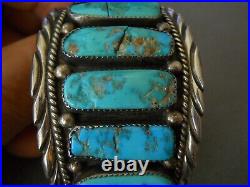 Vibrant Native American Rectangular Turquoise Row Sterling Silver Cuff Bracelet