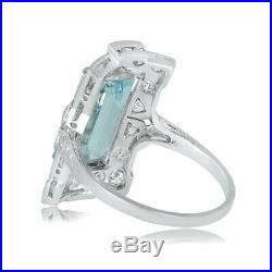 Victorian Aquamarine Antique Engagement Ring 2.92 Ct Diamond 14K White Gold Over
