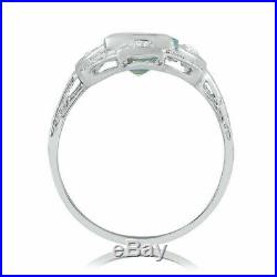 Victorian Aquamarine Antique Engagement Ring 2.92 Ct Diamond 14K White Gold Over