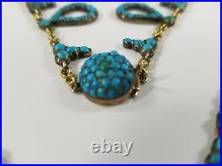Victorian Pave Persian Turquoise Pendant Drop Necklace Silver Gilt