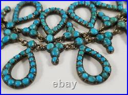 Victorian Pave Persian Turquoise Pendant Drop Necklace Silver Gilt