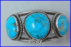 Vinage Navajo Sterling Silver 3 Stone Turquoise Cuff