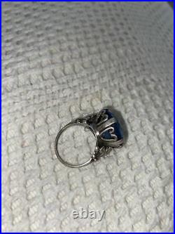 Vintage 1950s Guglielmo CINI Sterling Silver Art Nouveau Ring Blue Topaz Stone
