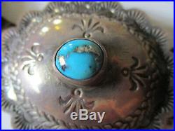 Vintage 1960s Handstamped Sterling Silver Turquoise Concho Belt Buckle