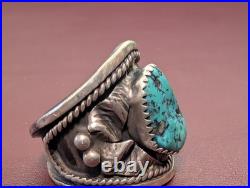 Vintage 1970s Navajo Sterling Silver Turquoise Ring Sz 9.5 Handmade Southwest