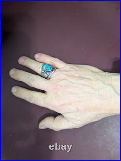 Vintage 1970s Navajo Sterling Silver Turquoise Ring Sz 9.5 Handmade Southwest