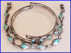 Vintage 2 Mexico Sterling Silver 925 Turquoise Clamper & Link Bracelets