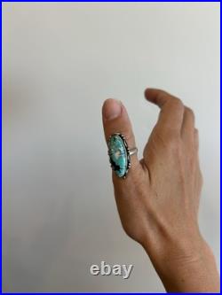 Vintage 925 Sterling Silver Large Spiderweb Morenci Turquoise Navajo Ring Size 7