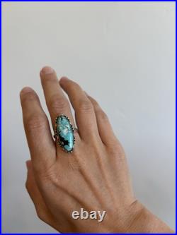 Vintage 925 Sterling Silver Large Spiderweb Morenci Turquoise Navajo Ring Size 7