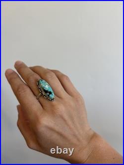 Vintage 925 Sterling Silver Large Spiderweb Morenci Turquoise Navajo Ring Size 7