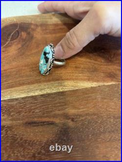 Vintage 925 Sterling Silver Large Spiderweb Morenci Turquoise Navajo Ring Size 7
