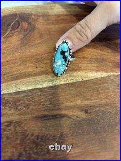Vintage 925 Sterling Silver Large Spiderweb Morenci Turquoise Navajo Ring Size 7
