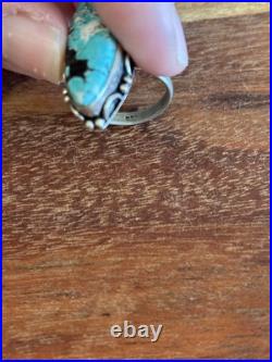 Vintage 925 Sterling Silver Large Spiderweb Morenci Turquoise Navajo Ring Size 7