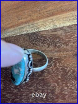 Vintage 925 Sterling Silver Large Spiderweb Morenci Turquoise Navajo Ring Size 7