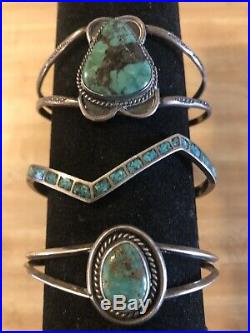 Vintage 925 Sterling Silver Turquoise Cuff Bracelet Lot 5 Bracelets 90.2 GRAMS