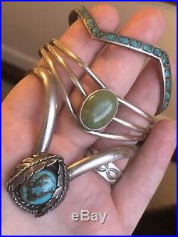 Vintage 925 Sterling Silver Turquoise Cuff Bracelet Lot 5 Bracelets 90.2 GRAMS
