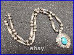 Vintage. 925 Sterling Silver & Turquoise Native American Necklace 21-1/2
