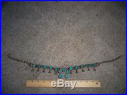 Vintage American Indian Navajo Sterling Silver Turquoise Squash Blossom Necklace