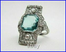 Vintage Art Deco Ring Engagement Unique Ring 14K White Gold Fine 3 Ct Aquamarine