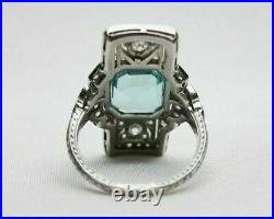 Vintage Art Deco Ring Engagement Unique Ring 14K White Gold Fine 3 Ct Aquamarine