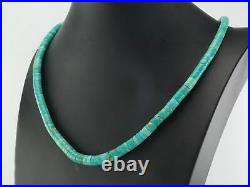Vintage Blue Turquoise Graduating Heishi Bead Necklace Sterling Silver