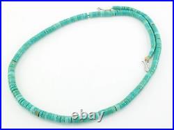 Vintage Blue Turquoise Graduating Heishi Bead Necklace Sterling Silver