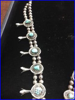 Vintage Blue Turquoise Squash Blossom Necklace Sterling Silver