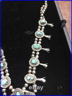 Vintage Blue Turquoise Squash Blossom Necklace Sterling Silver