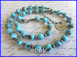Vintage Bobby Johnson Navajo Sterling Silver Turquoise Beaded Necklace RE10110