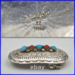 Vintage Darlene C DC Thomas Navajo Sterling Silver Turquoise Concho Belt Buckle