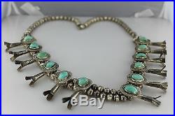 Vintage Dead Pawn Sterling Silver & Turquoise Squash Blossom Necklace