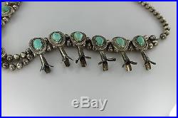 Vintage Dead Pawn Sterling Silver & Turquoise Squash Blossom Necklace