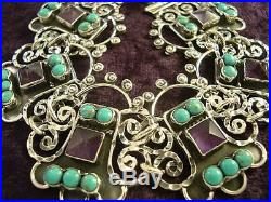 Vintage Design Taxco Mexican Sterling Silver Amethyst Turquoise Bracelet Mexico