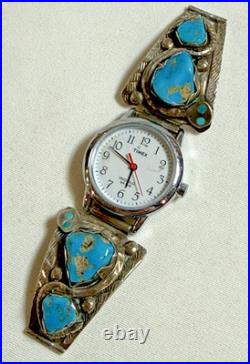 Vintage Effie C. (Calavaza) Zuni Sterling Silver Turquoise Snake Watch Tips