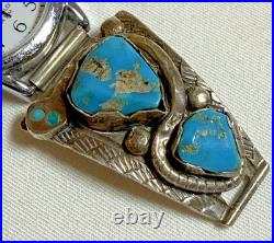 Vintage Effie C. (Calavaza) Zuni Sterling Silver Turquoise Snake Watch Tips