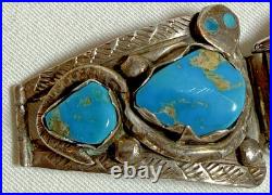 Vintage Effie C. (Calavaza) Zuni Sterling Silver Turquoise Snake Watch Tips