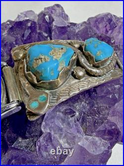 Vintage Effie C. (Calavaza) Zuni Sterling Silver Turquoise Snake Watch Tips
