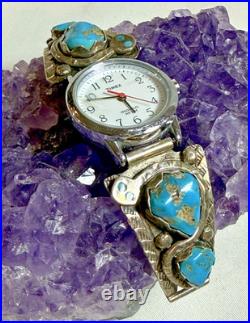 Vintage Effie C. (Calavaza) Zuni Sterling Silver Turquoise Snake Watch Tips