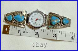 Vintage Effie C. (Calavaza) Zuni Sterling Silver Turquoise Snake Watch Tips