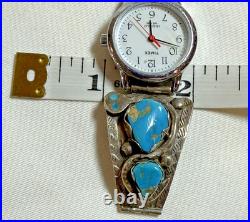 Vintage Effie C. (Calavaza) Zuni Sterling Silver Turquoise Snake Watch Tips