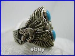 Vintage Estate Jewelry Southwestern Sterling Silver Turquoise Eagle Ring Size 16