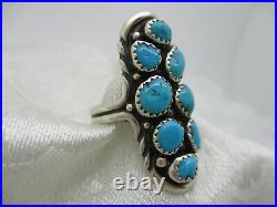 Vintage Estate Jewelry Sterling Silver Southwestern W Nez Turquoise Ring Size 8