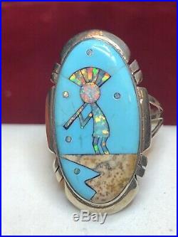 Vintage Estate Sterling Silver Katchina Ring Opal Turquoise Philippines