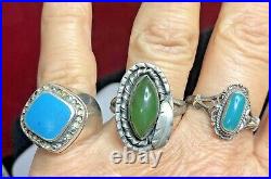 Vintage Estate Sterling Silver Lot 3 Rings Southwestern Jade Jadeite Turquoise