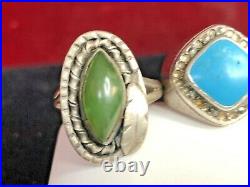 Vintage Estate Sterling Silver Lot 3 Rings Southwestern Jade Jadeite Turquoise