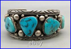 Vintage Five-Stone Turquoise Sterling Silver Bracelet