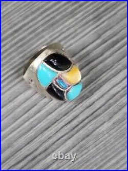 Vintage Gilbert Adakai Navajo Signed Sterling Silver Ring Turquoise Mop Onyx 9