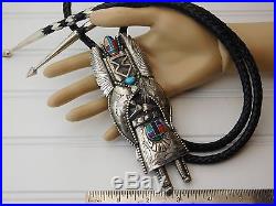 Vintage Gomez Sterling Silver Inlay Turquoise 6 MOTHER CROW KACHINA Bolo Tie